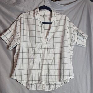 Madewell Women's Plaid Short Sleeve‎ Button Down Top Shirt White Size M